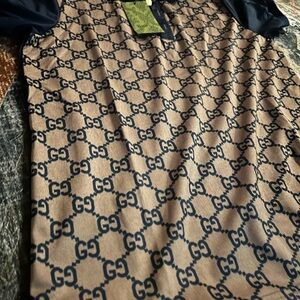 Gucci Tan and Dark Blue Logo Shirt